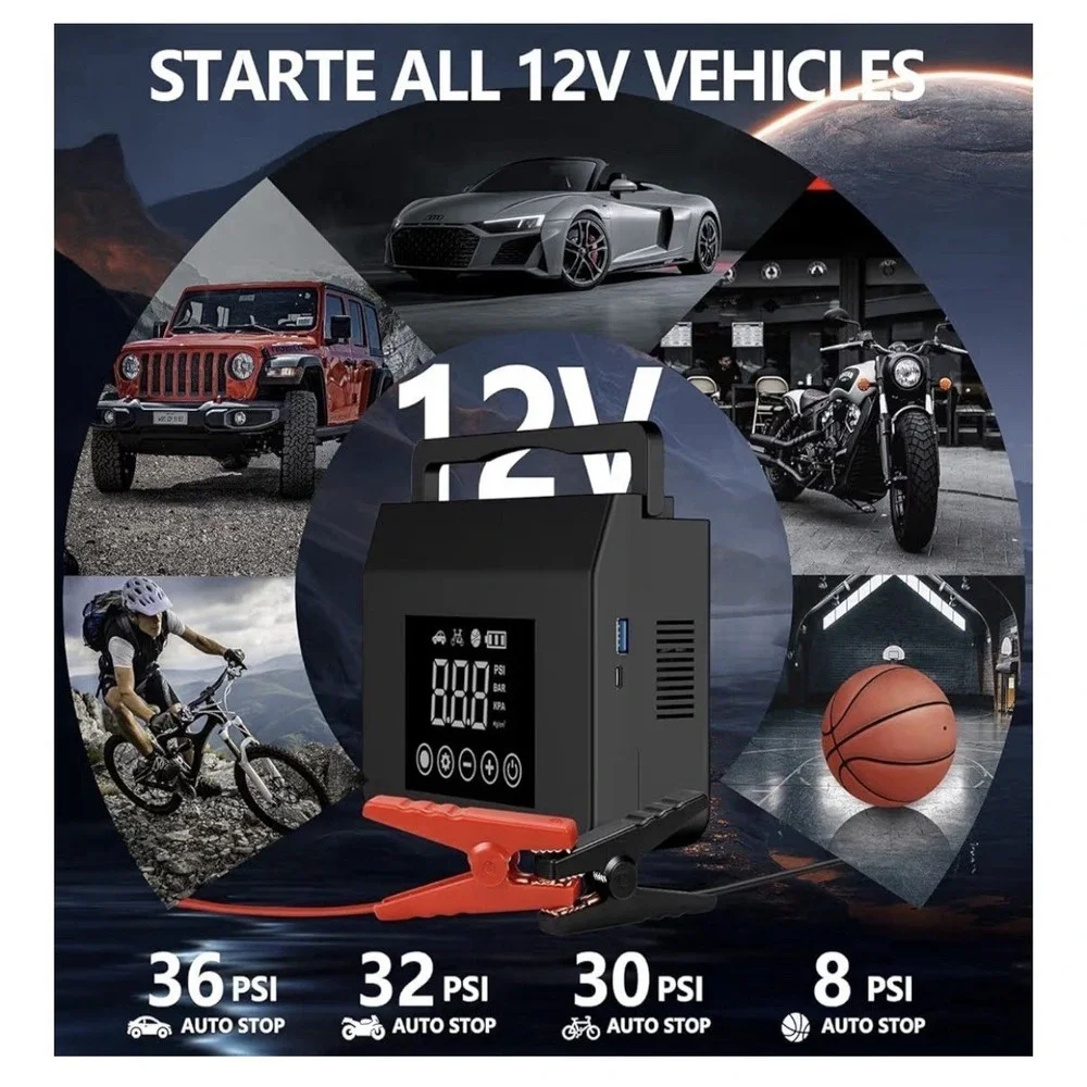 4000A Jump Starter with Air Compressor, 12V Portable Car Battery Charger,